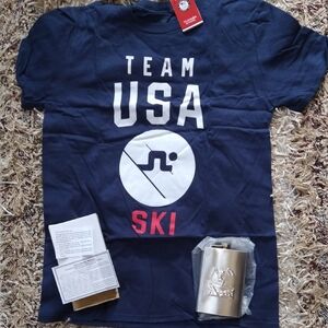 Official USA Olympic 🎿 Ski Team Navy Blue T-Shirt+Stainless Steel Ski Flask